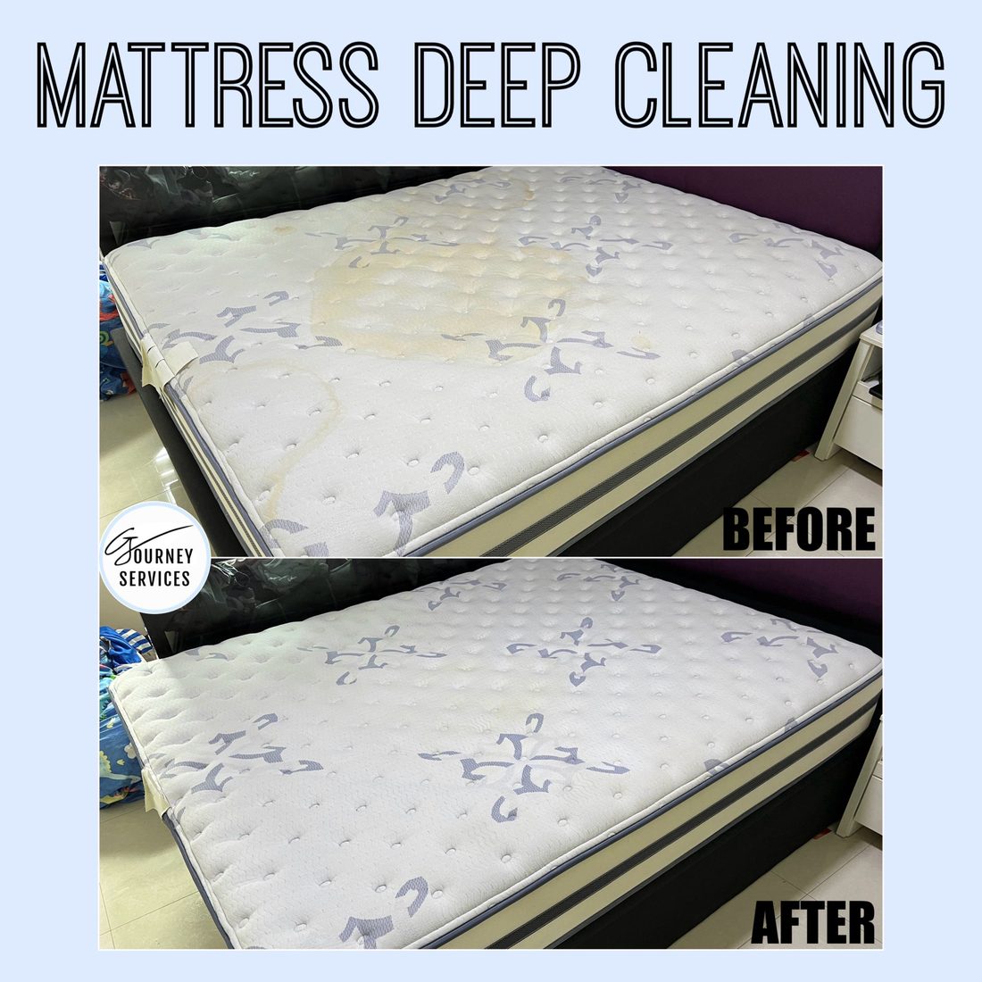 Mattress before and after deep cleaning